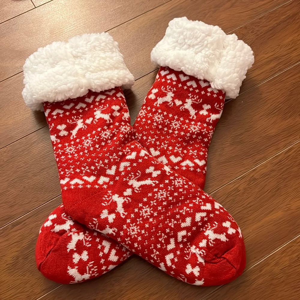 Plush furry lined Christmas socks